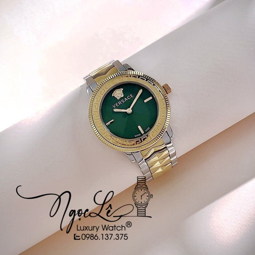 Đồng Hồ Nữ Versace V-Tribute Dây Kim Loại Demi Mặt Xanh Lá Size 36mm
