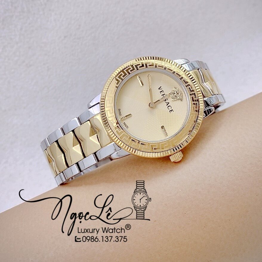 Đồng Hồ Nữ Versace V-Tribute Dây Kim Loại Demi Mặt Vàng Size 36mm