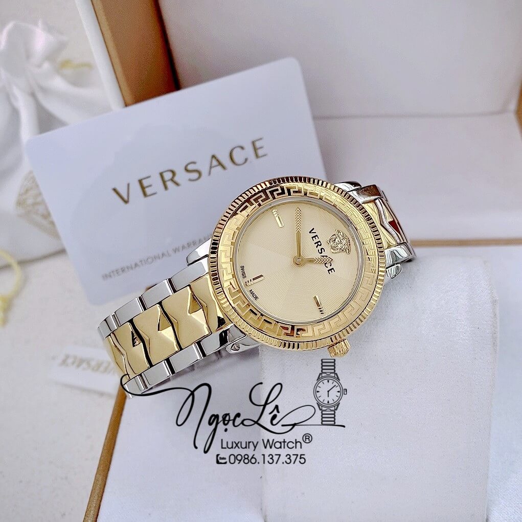 Đồng Hồ Nữ Versace V-Tribute Dây Kim Loại Demi Mặt Vàng Size 36mm
