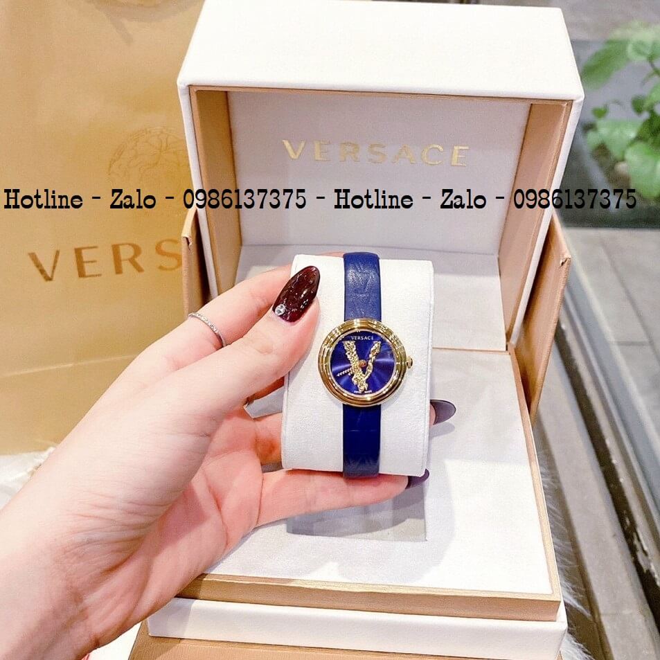 Đồng Hồ Nữ Versace Virtus Mini Duo Dây Da Xanh 28mm