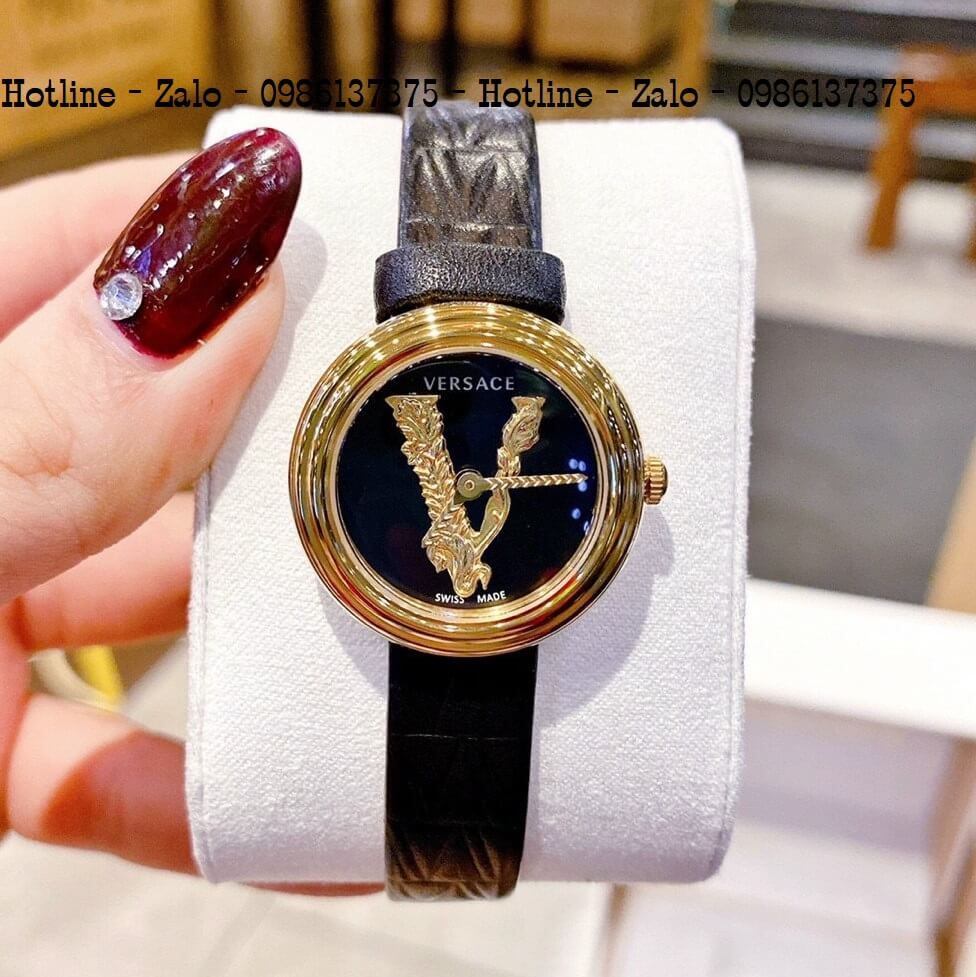 Đồng Hồ Nữ Versace Virtus Mini Duo Dây Da Đen 28mm