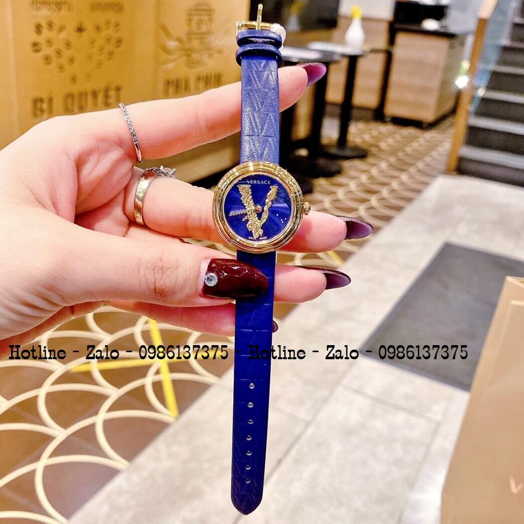Đồng Hồ Nữ Versace Virtus Mini Duo Dây Da Xanh 28mm
