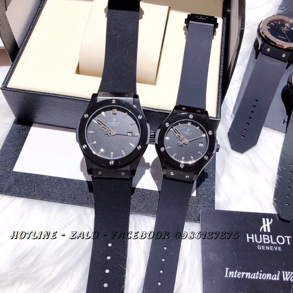 Đồng Hồ Hublot Cặp Dây Silicon Đen 42mm - 34mm