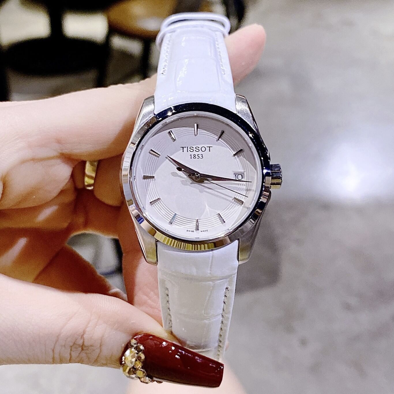 Đồng Hồ Tissot Nữ Dây Da Trắng Size 32mm - Tissot Couturier Quartz