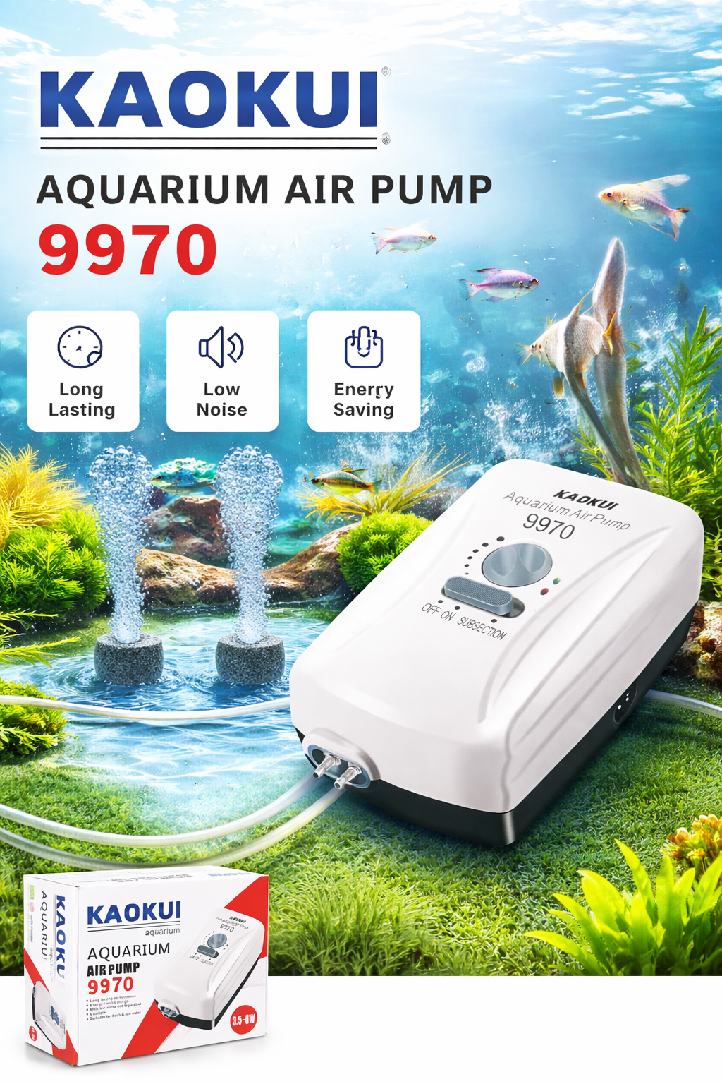 KAOKUI - AC/DC Air Pump Dual Use (9970) | Máy Oxy pin cho hồ cá cảnh