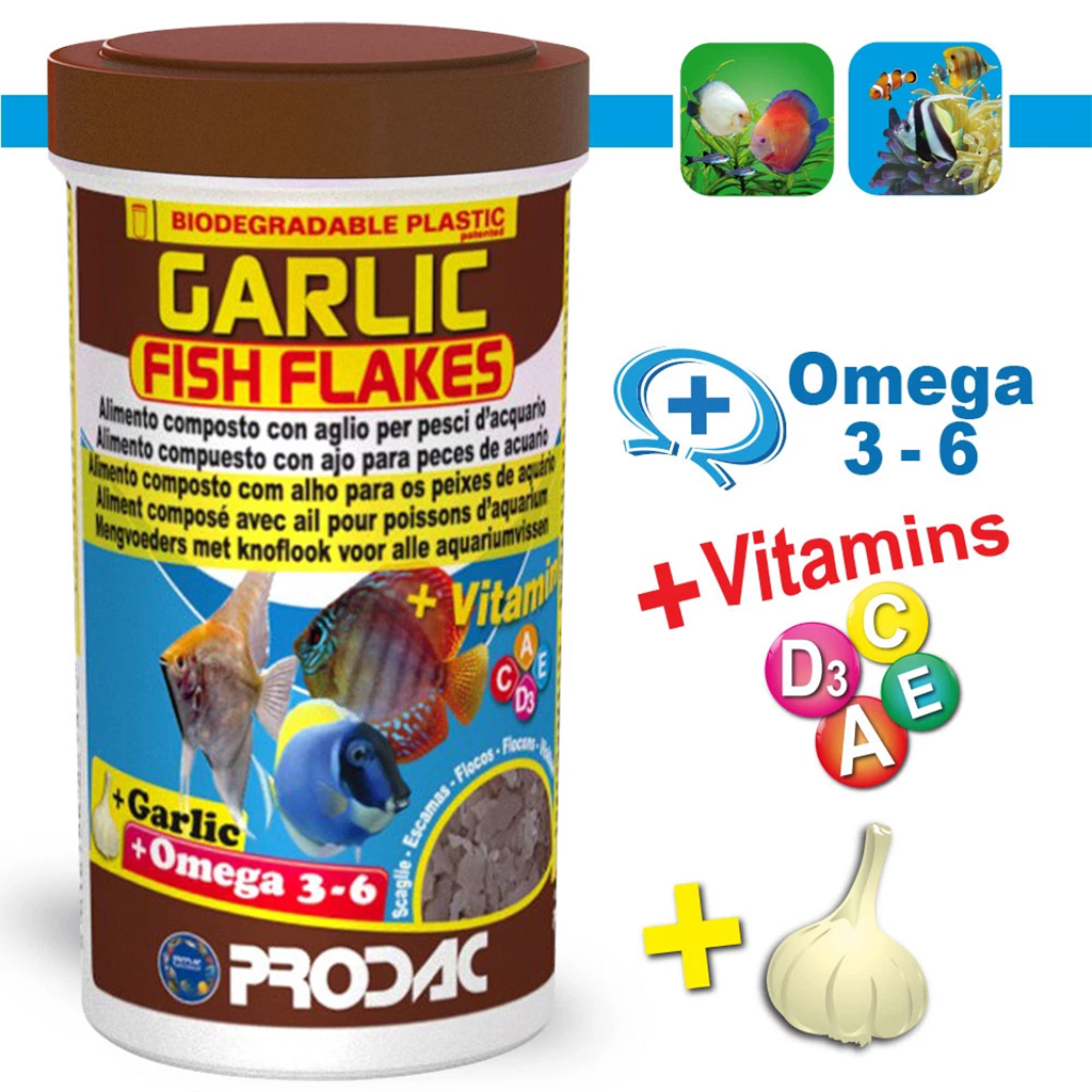 PRODAC - Garlic Fish Flakes | Thức ăn chứa tinh chất tỏi cho cá cảnh