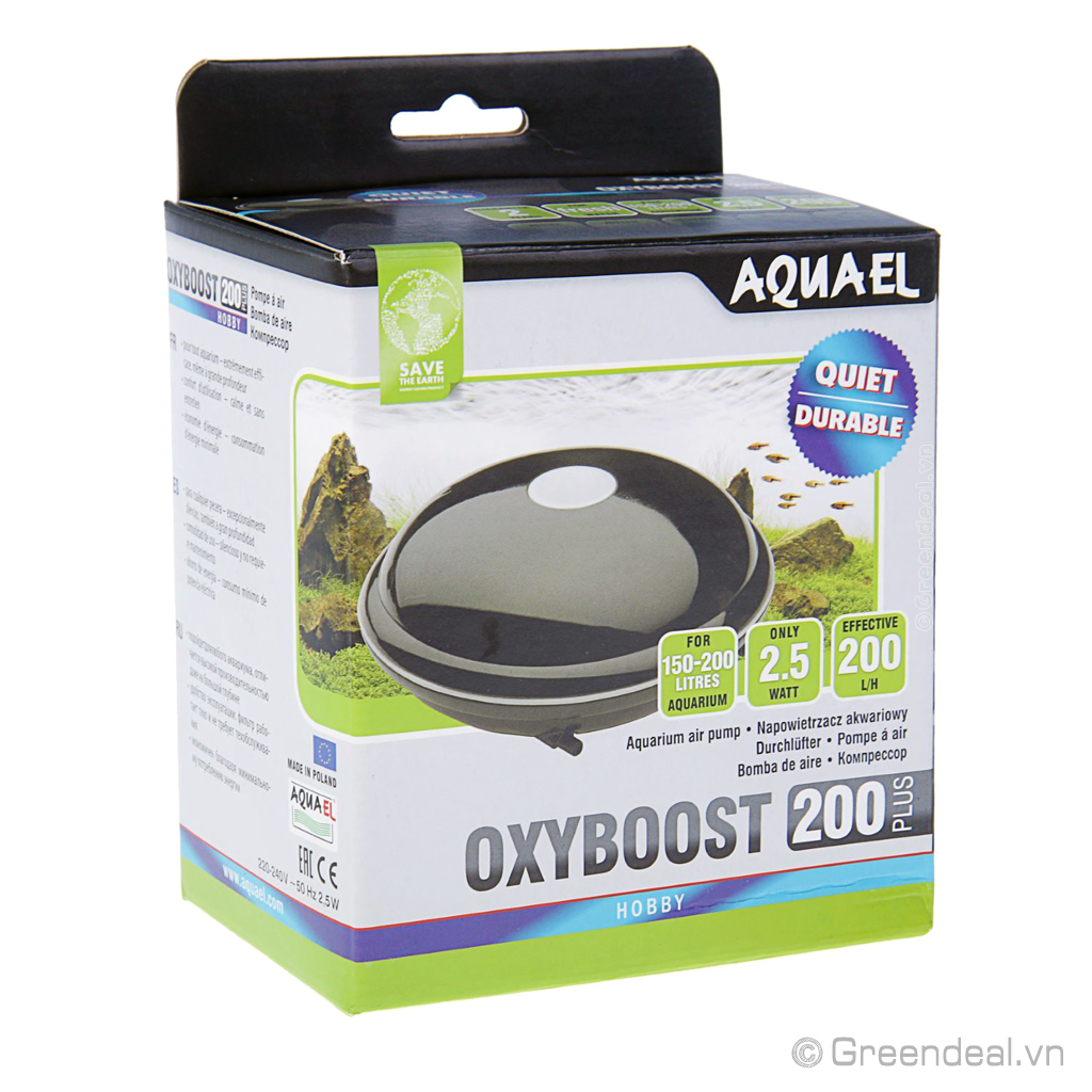 AQUAEL - OxyBoost 200 Plus | Máy bơm sủi Oxy siêu êm hồ cá thủy