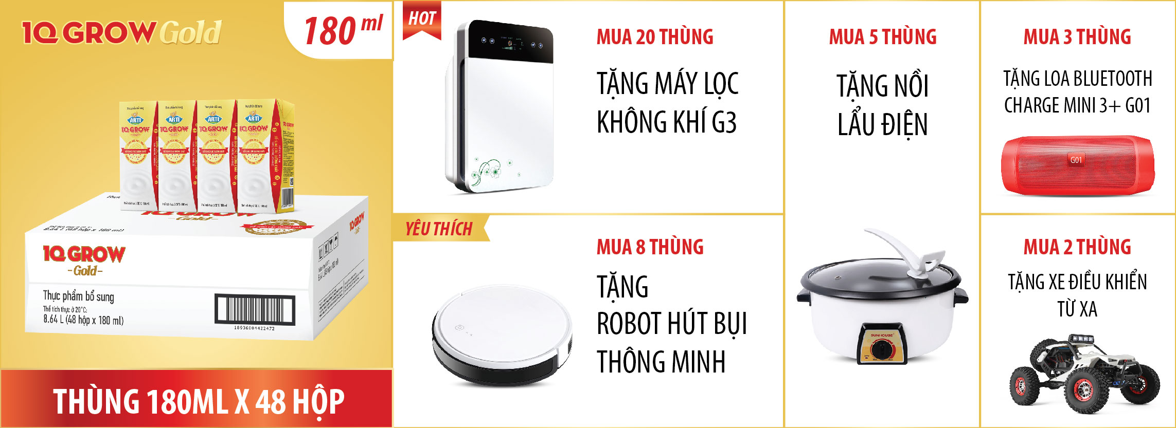 Arti IQ Grow Gold - Thùng 48 hộp/180ml - CÔNG TY CỔ PHẦN THƯƠNG MẠI SẢN