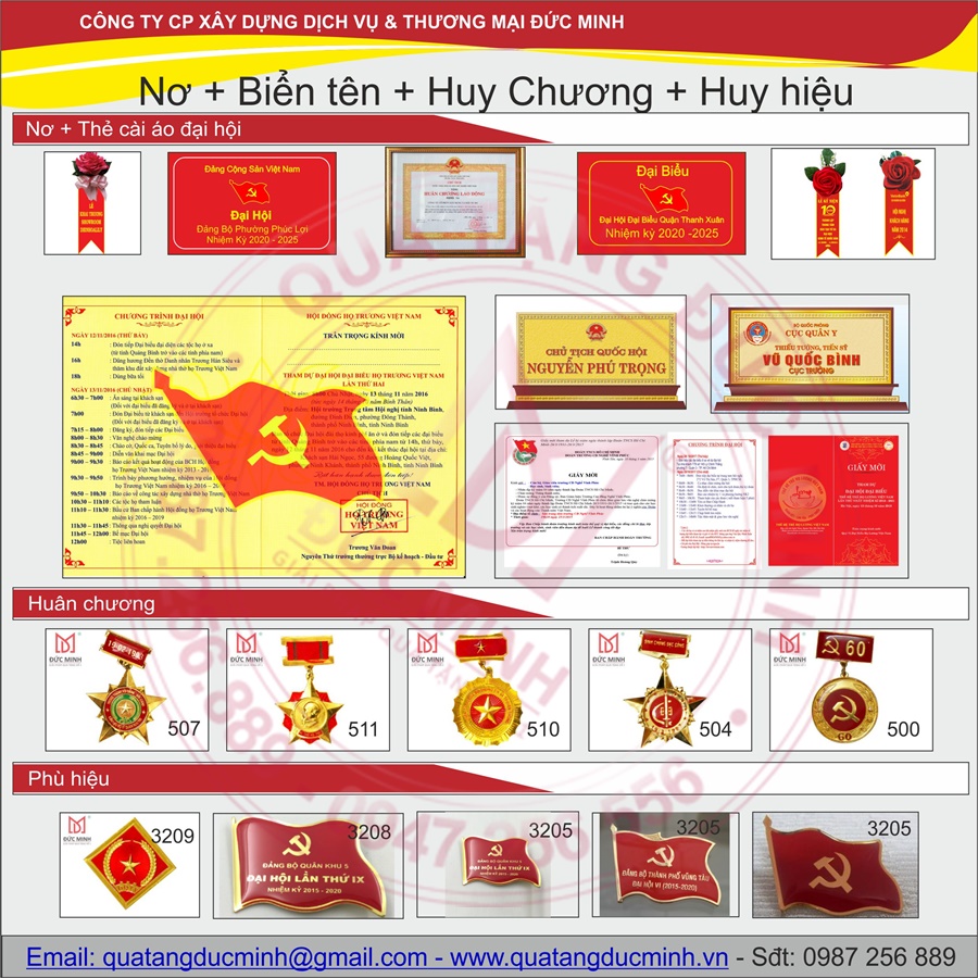 Giải Pháp Quà Tặng Đại Hội Nơ + Thẻ Tên - Biển Tên Để Bàn - Huy Chương - Phù Hiệu 