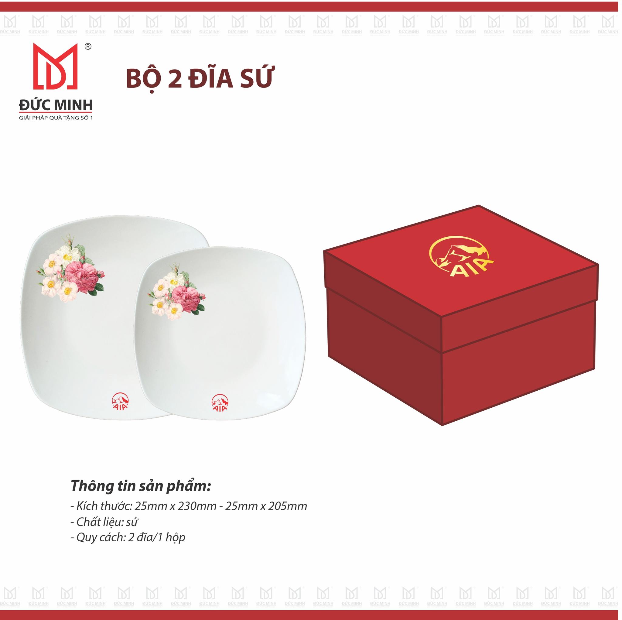 Bộ 2 đĩa sứ vuông