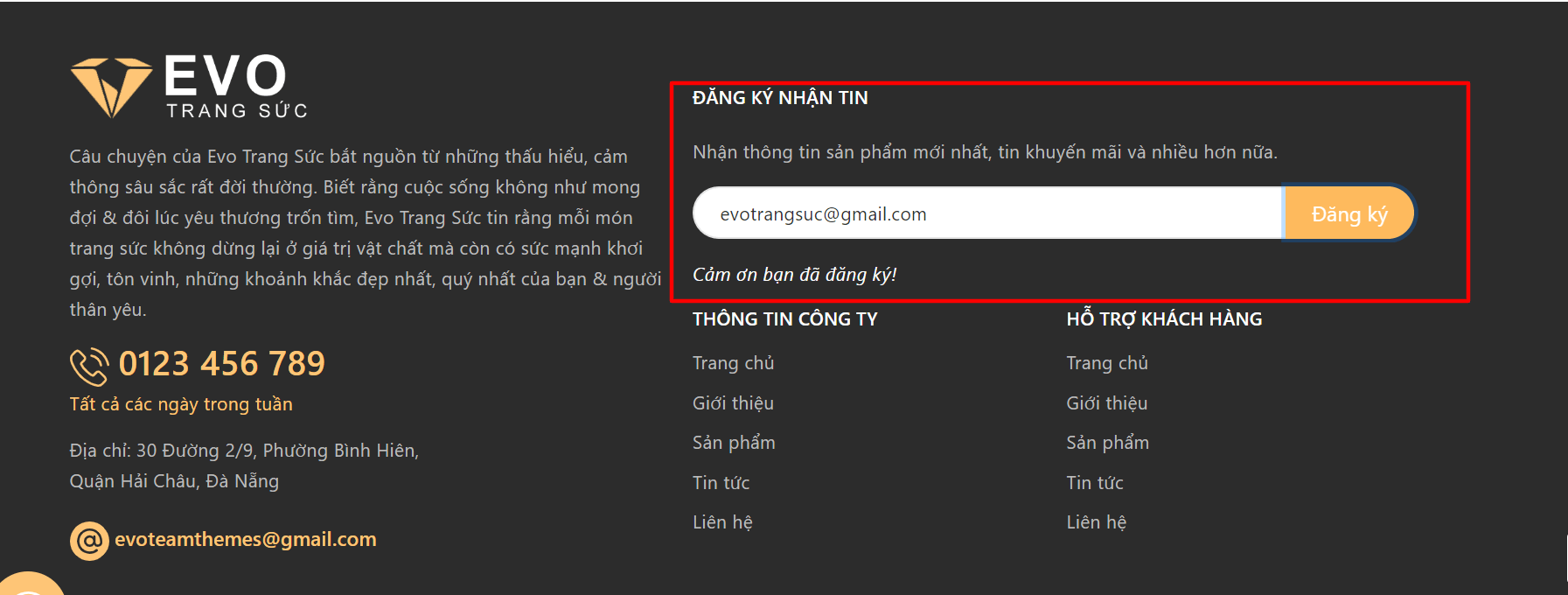 Evo Trang Sức Mailchimp
