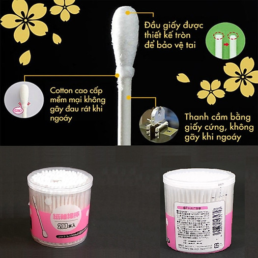 Hộp 200 bông ngoáy tai (hộp màu hồng)