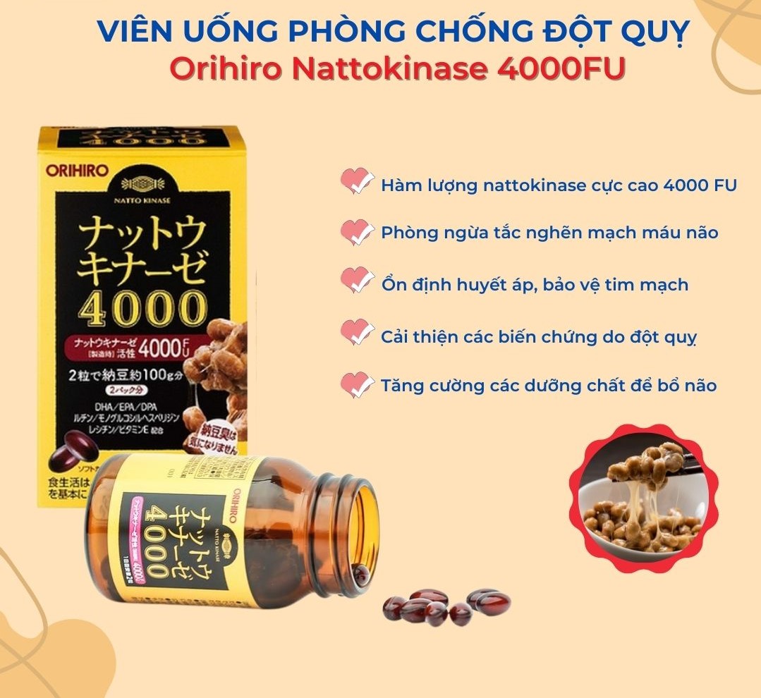 Viên uống phòng ngừa đột quỵ Orihiro Nattokinase 4000FU
