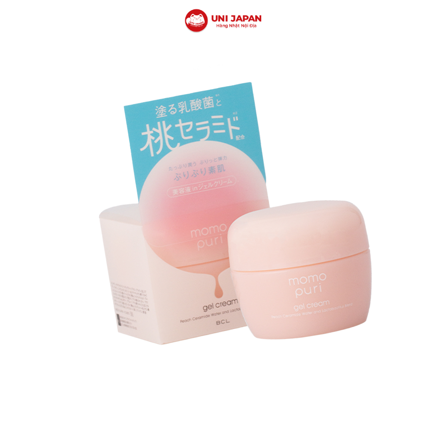 TUÝP KEM DƯỠNG MOMOPURI MÀU HỒNG VỚI HÌNH QUẢ ĐÀO XINH XẮN TRÊN NỀN TRẮNG