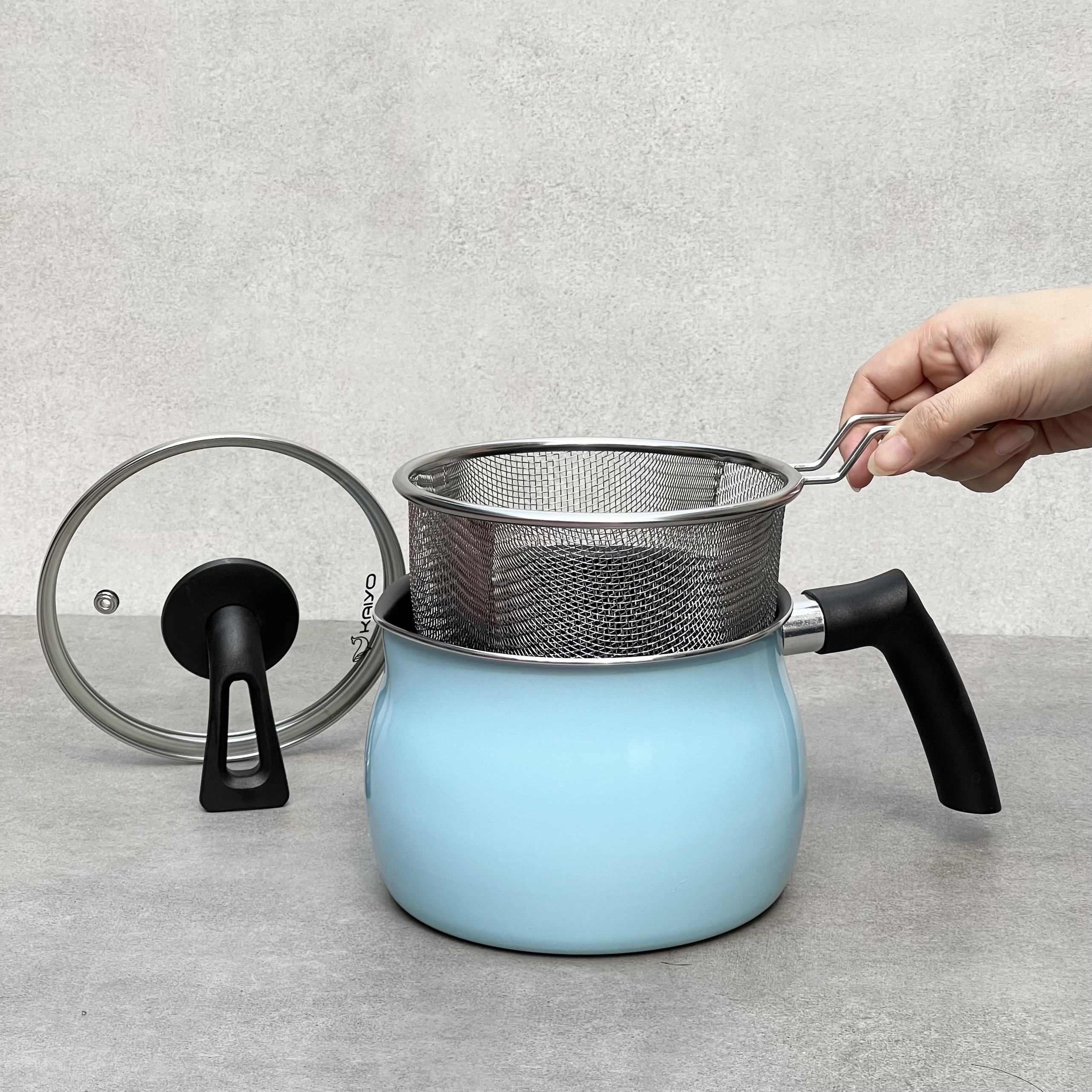 Nồi chiên ngập dầu kèm rổ hấp Kaiyo màu xanh mint