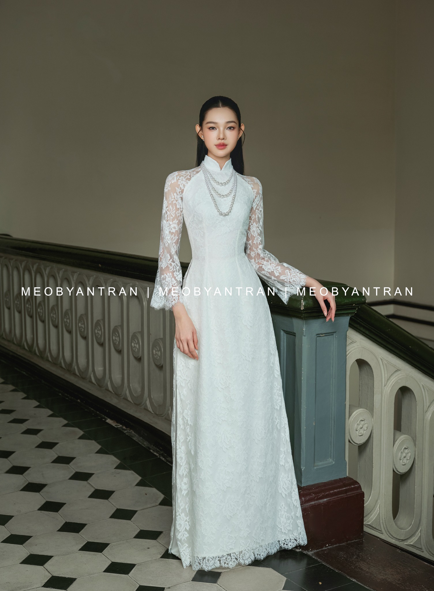 Áo dài cưới ren trắng kiểu dáng cách tân, hiện đại #AD20