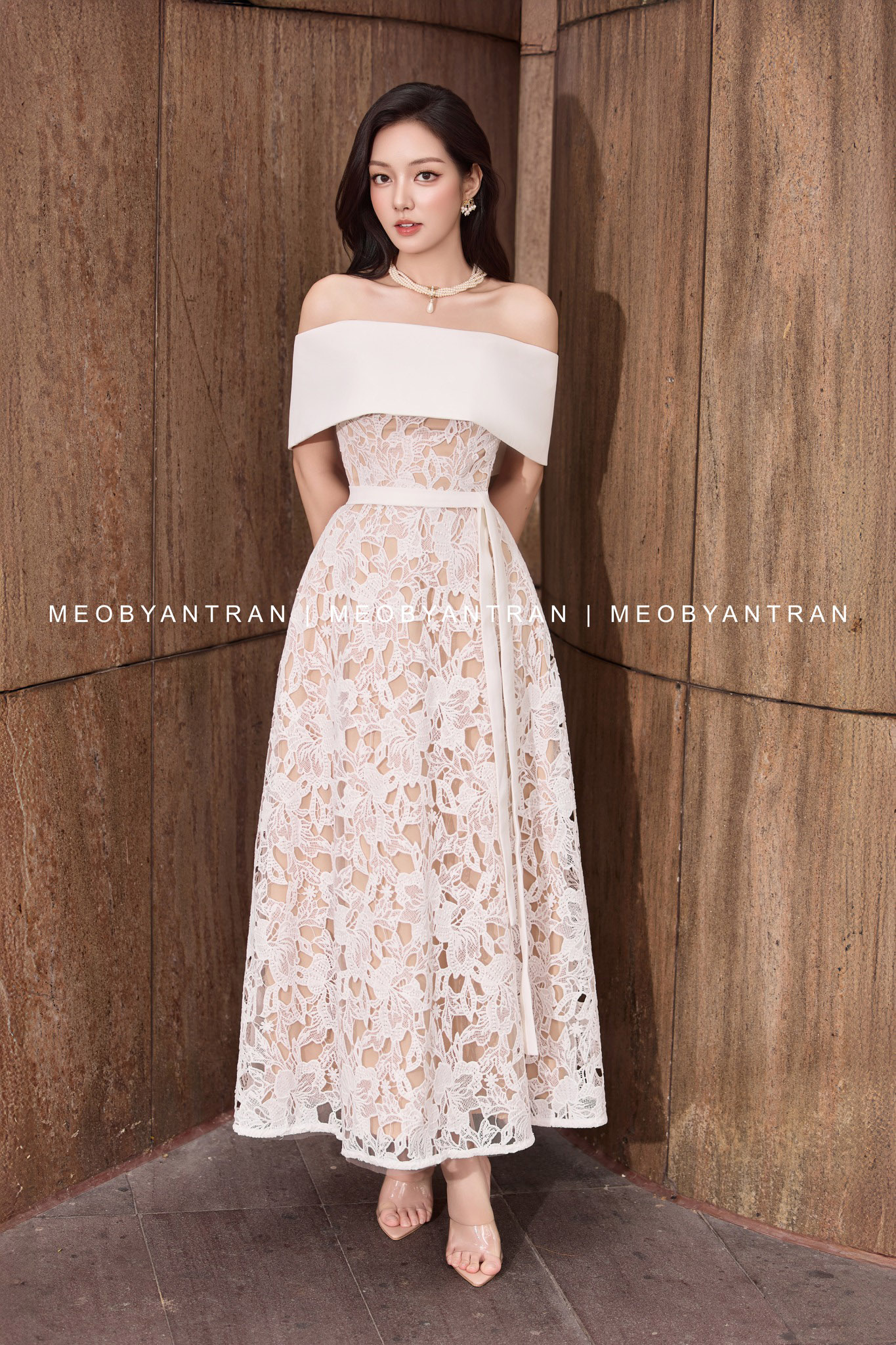Đầm ren trắng trễ vai kiểu dáng dễ thương, trẻ trung #3180