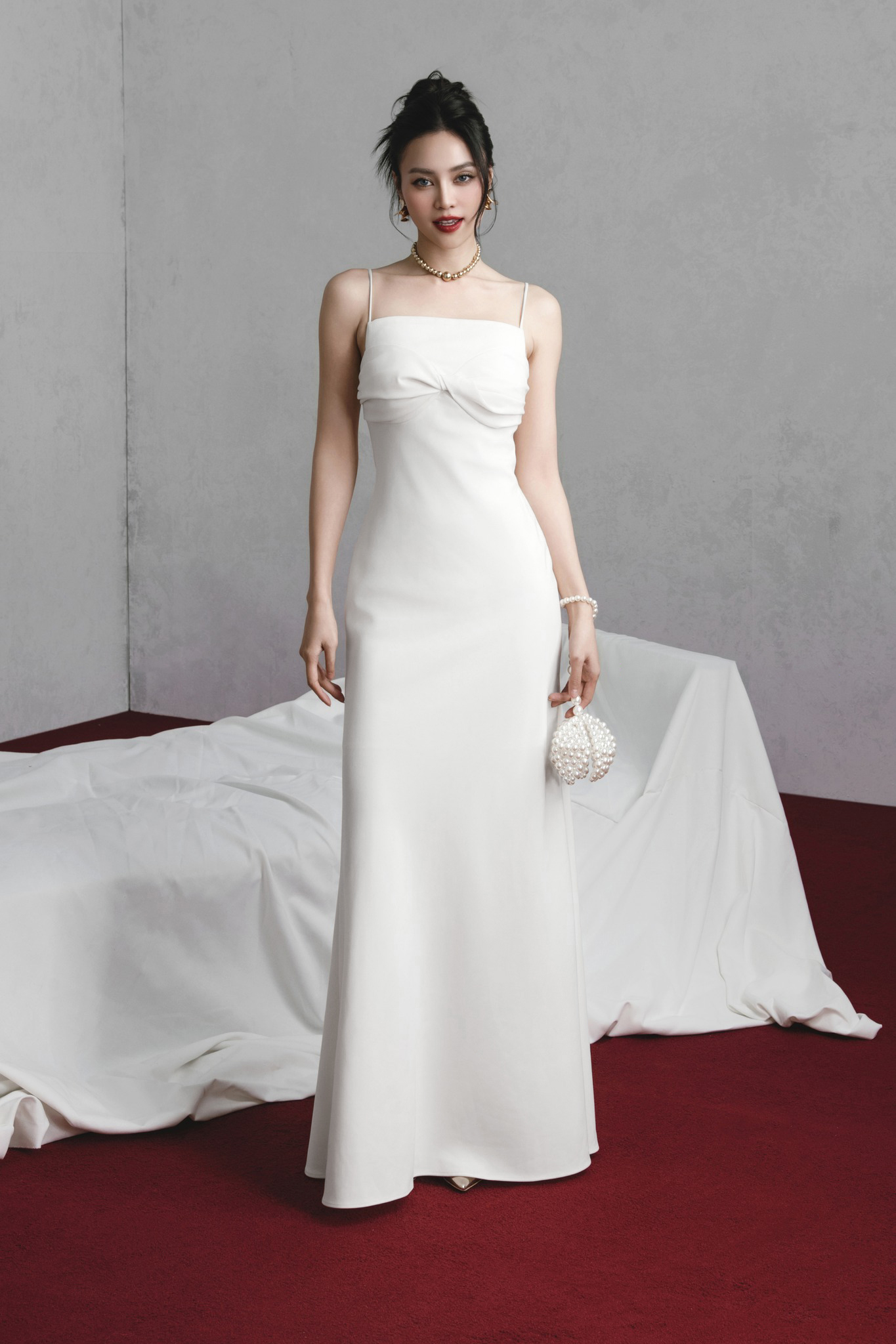 Đầm trắng dự tiệc cưới đẹp dáng dài thanh lịch #3095
