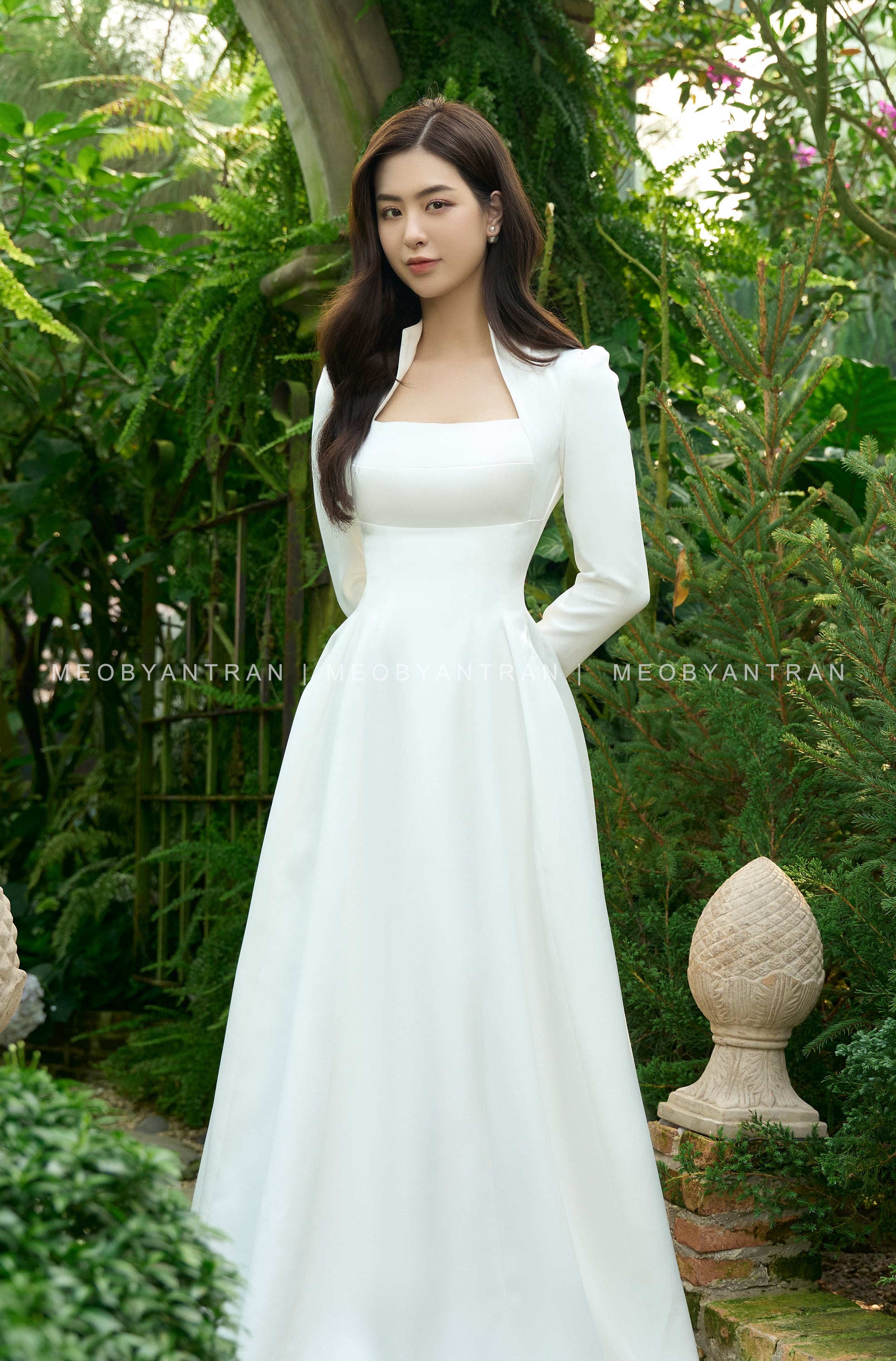 Đầm maxi trắng tay dài cổ vuông phi phối ren, dạ hội, váy cô dâu CVTDR -  maxi.vn