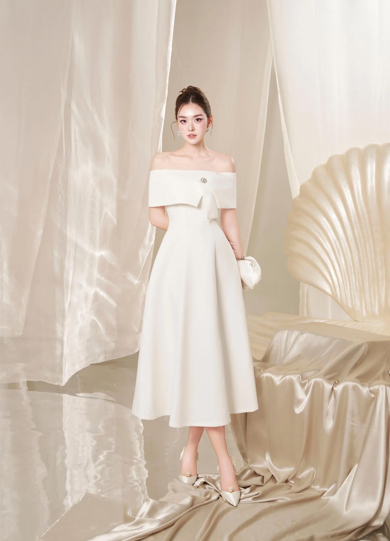 Đầm thiết kế trễ vai kiểu dáng đơn giản, trẻ trung #3183