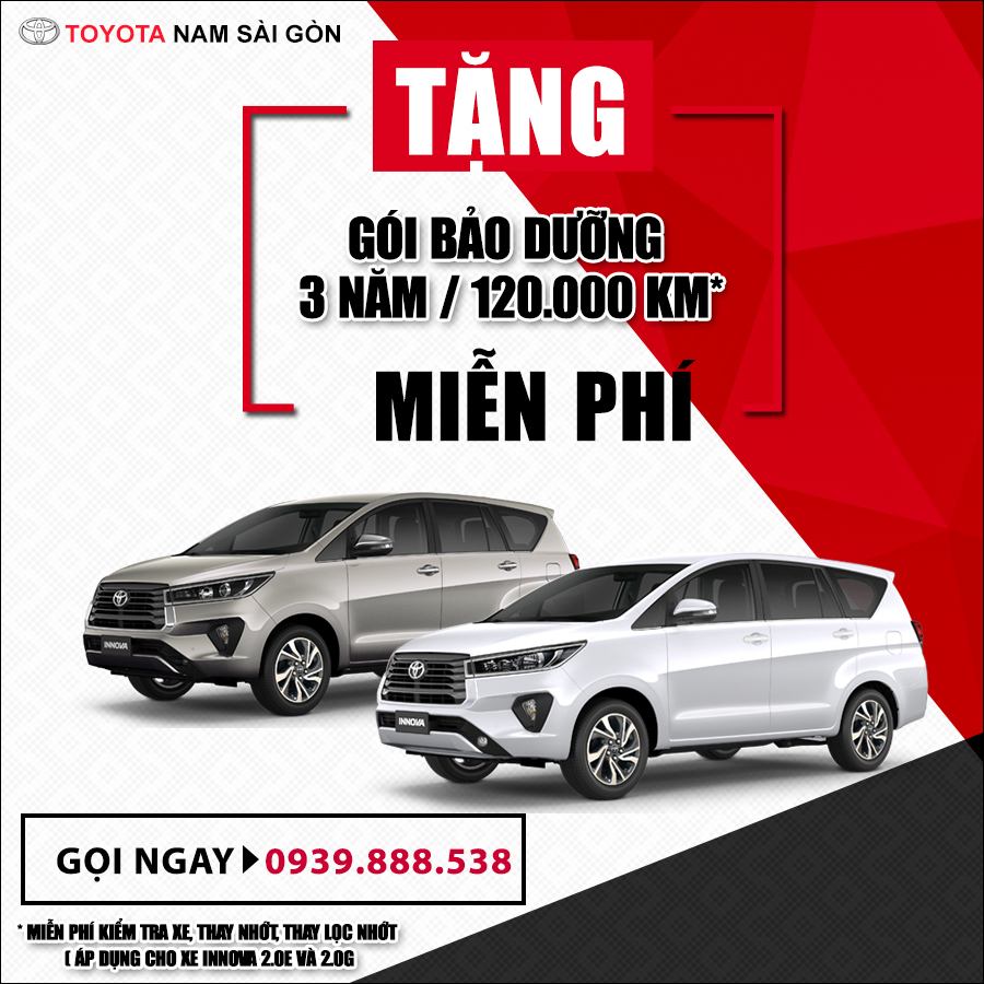 Tặng gói bảo dưỡng miễn phí 3 năm / 120.000km cho Innova 2021