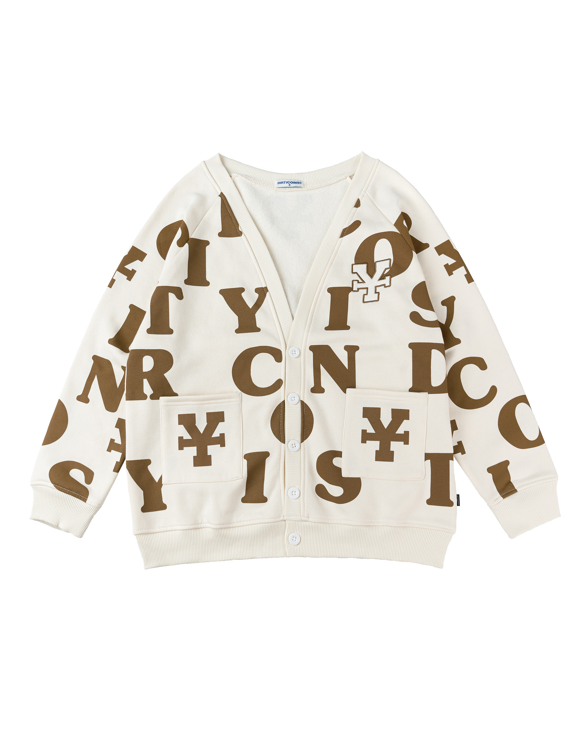 DirtyCoins Print Cardigan - Ivory/Brown