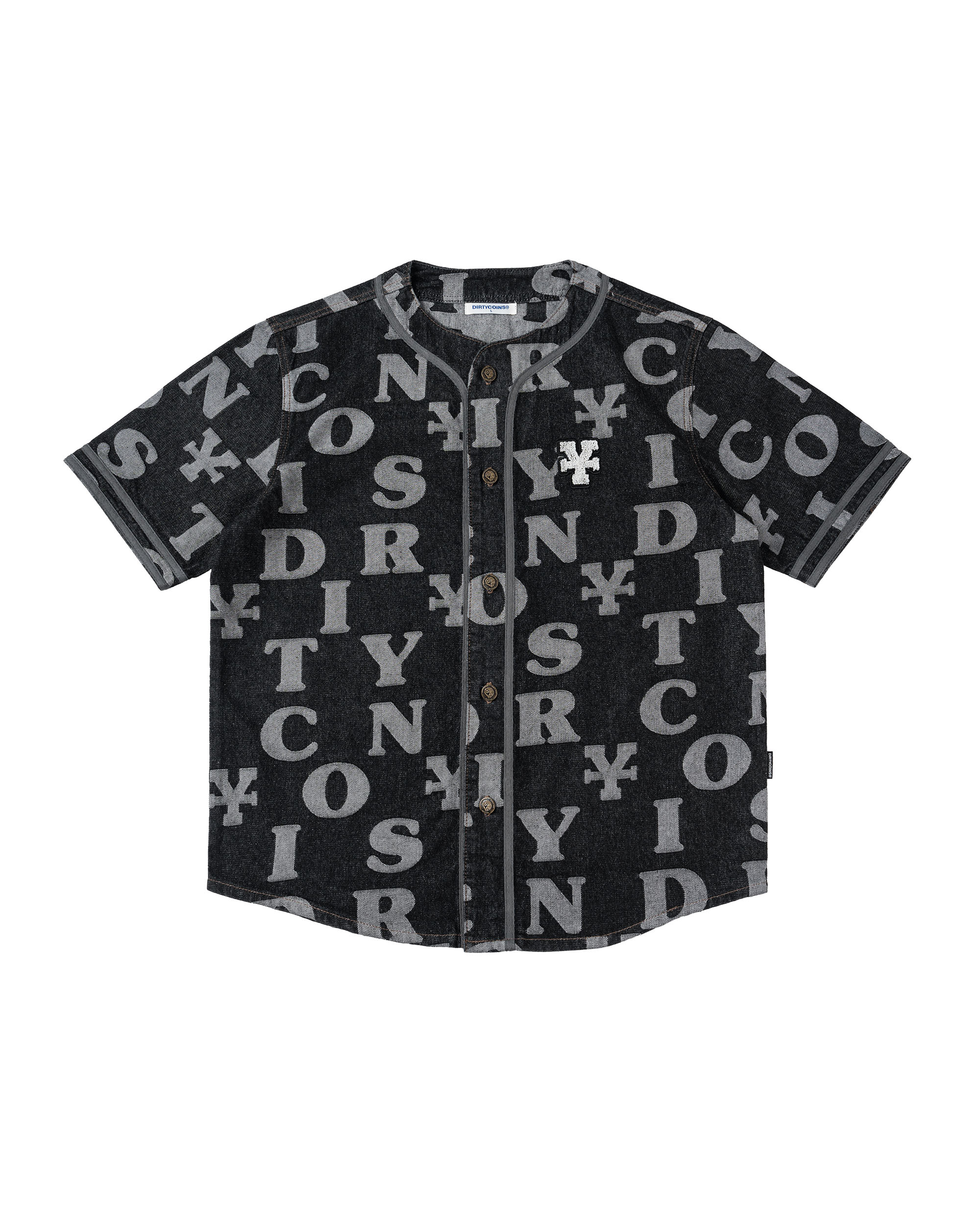 Letters Monogram Denim Jersey Shirt - Black