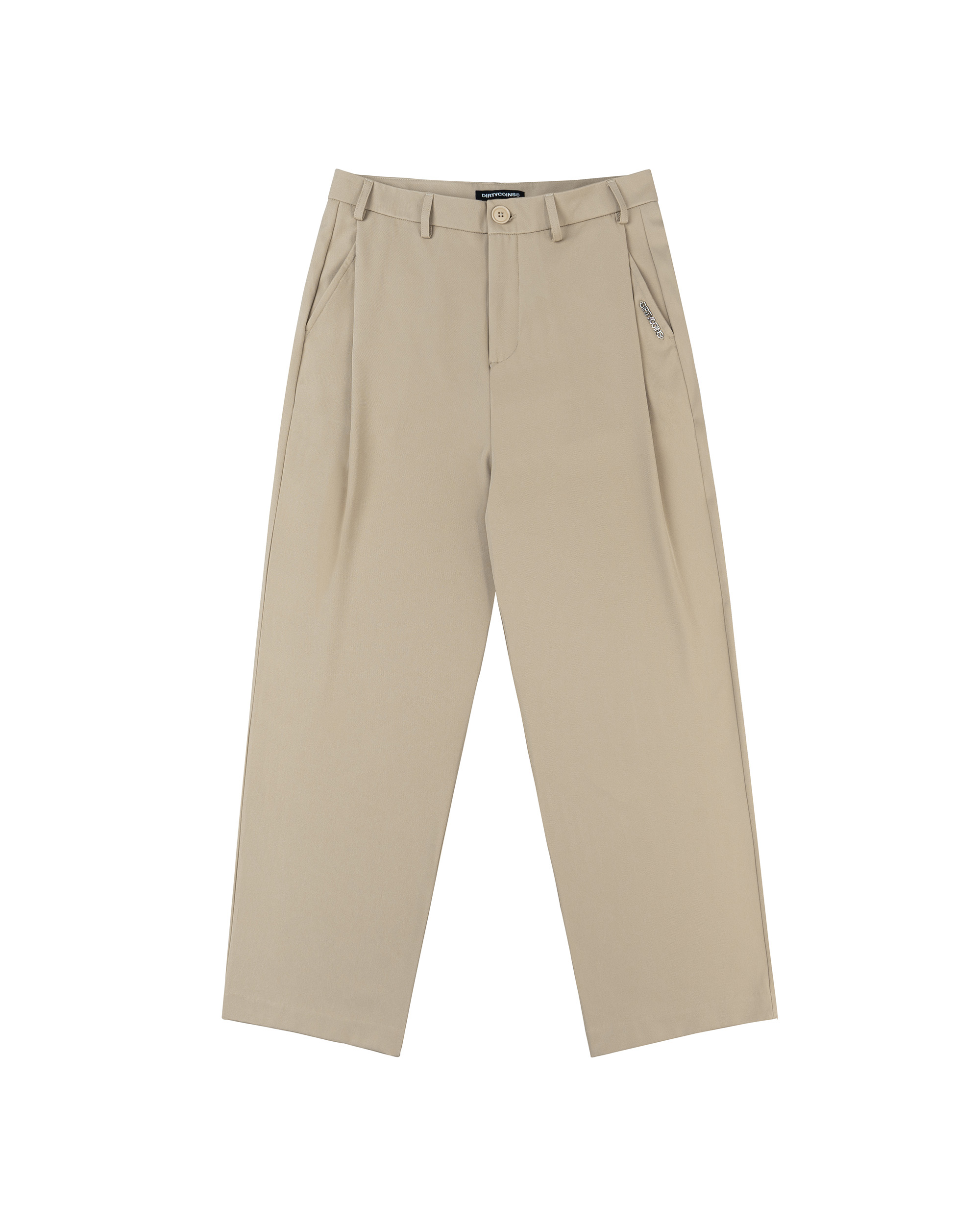Metal Label Wide Trouser Pants - Cream
