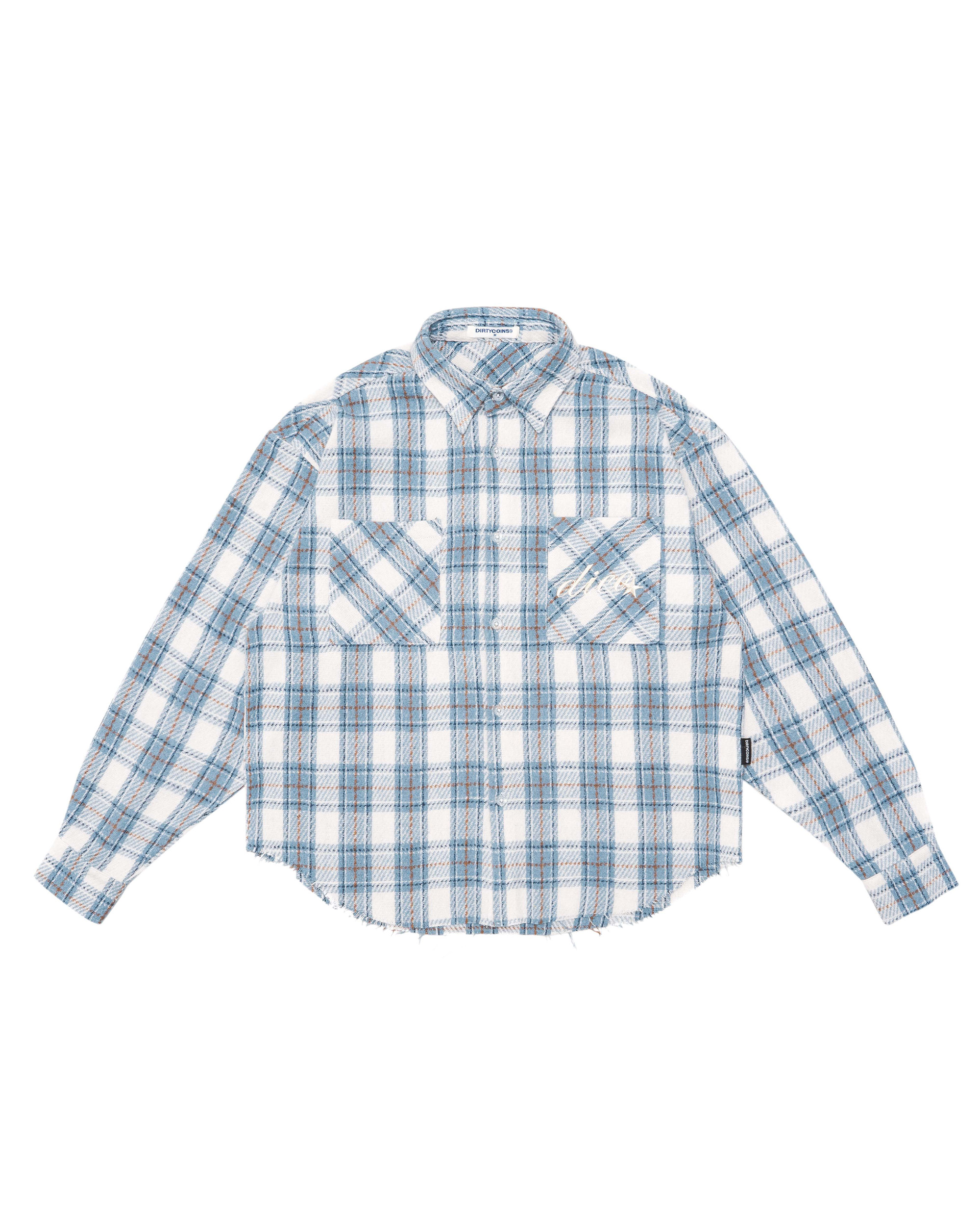 Flannel Raw Hem Embroidery Light Blue