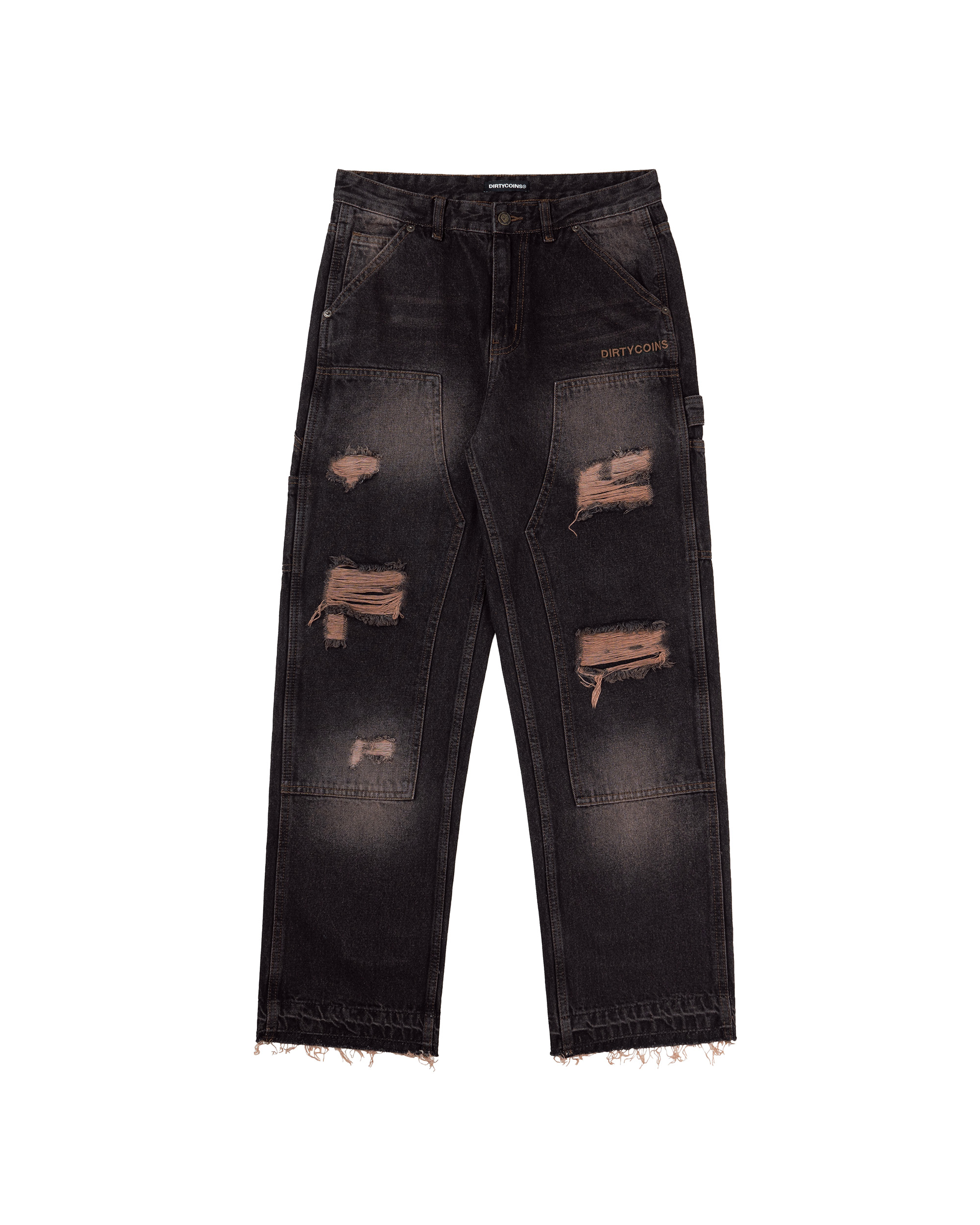 DirtyCoins Distressed Double Knee Denim Pants Brown