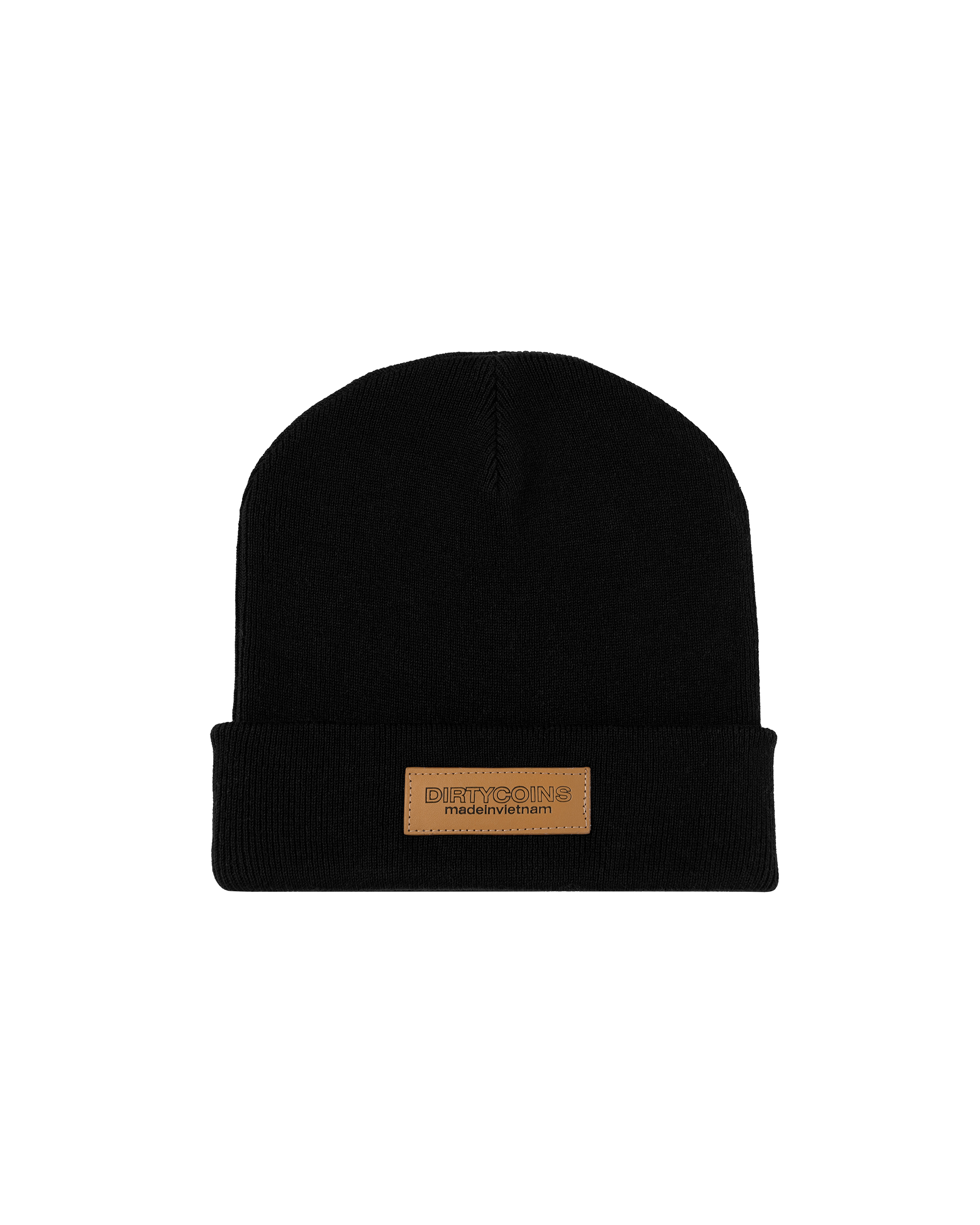 Nón Leather Patch Beanie - Black