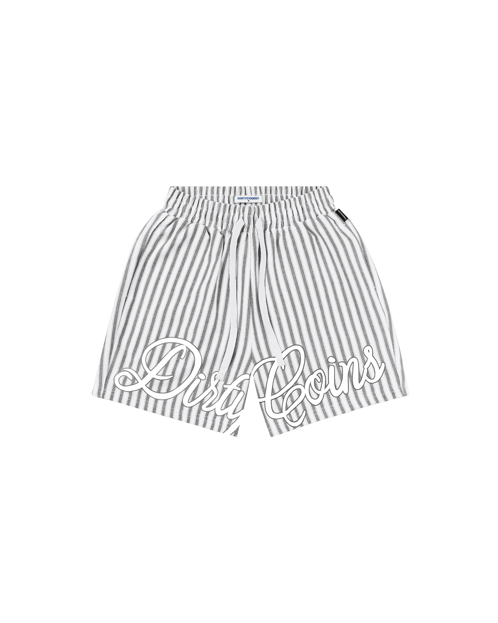 Striped Script Logo Shorts - Grey