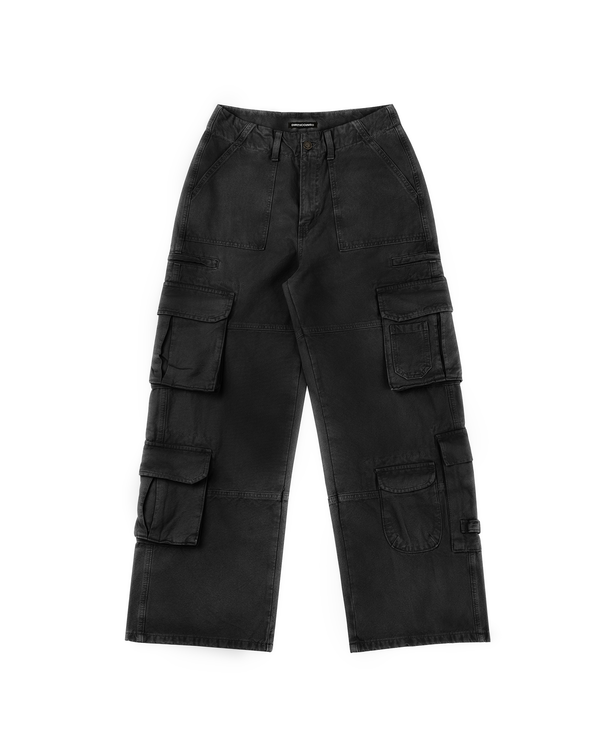 DirtyCoins Casual Baggy Cargo Pants Black Wash