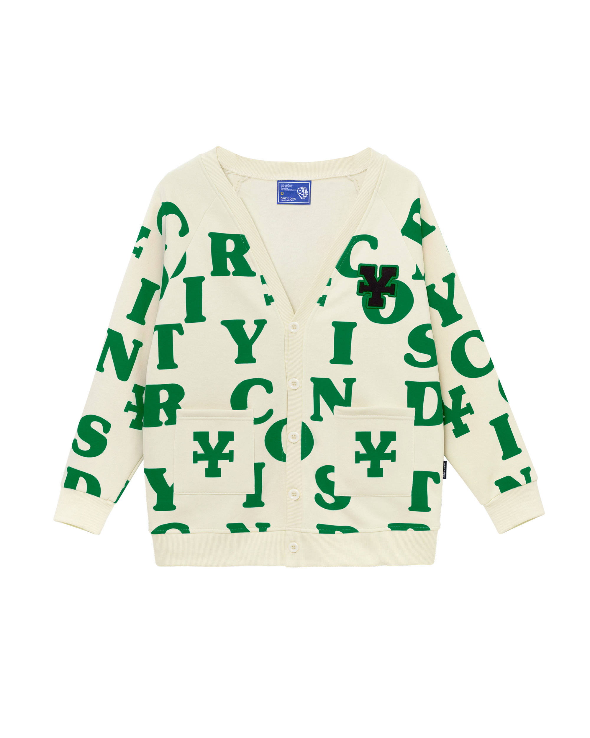 DirtyCoins Print Cardigan - Ivory/Green