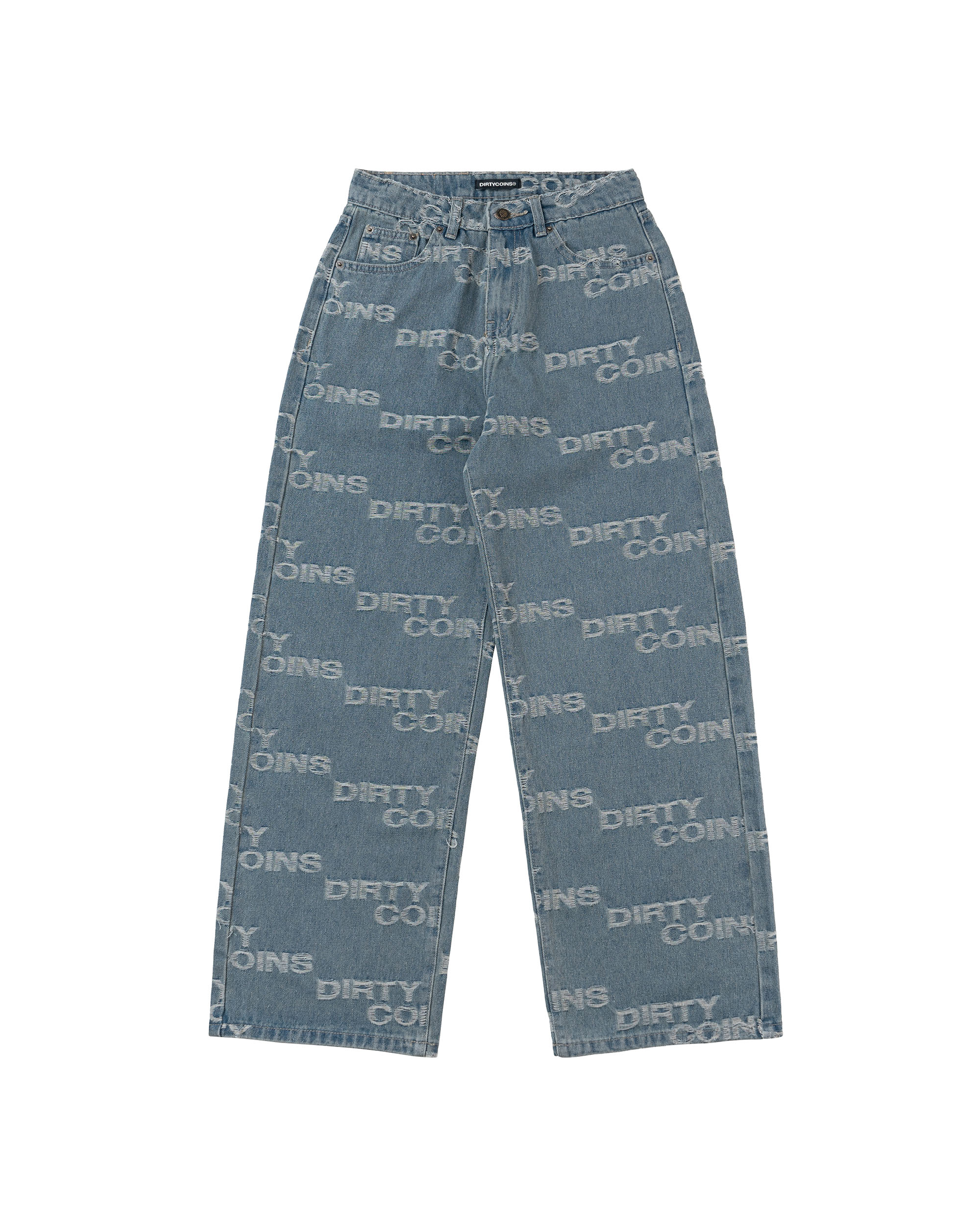 Frayed Logo Baggy Denim Pants - Blue Wash
