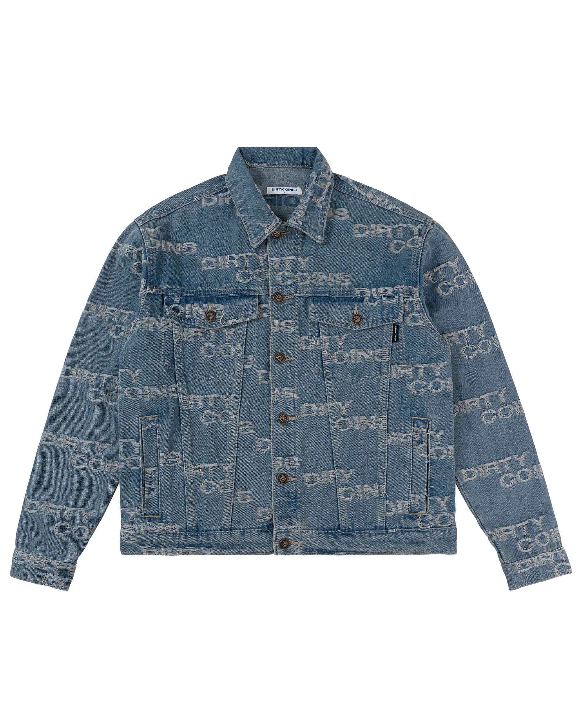 Frayed Logos Denim Jacket - Blue Wash