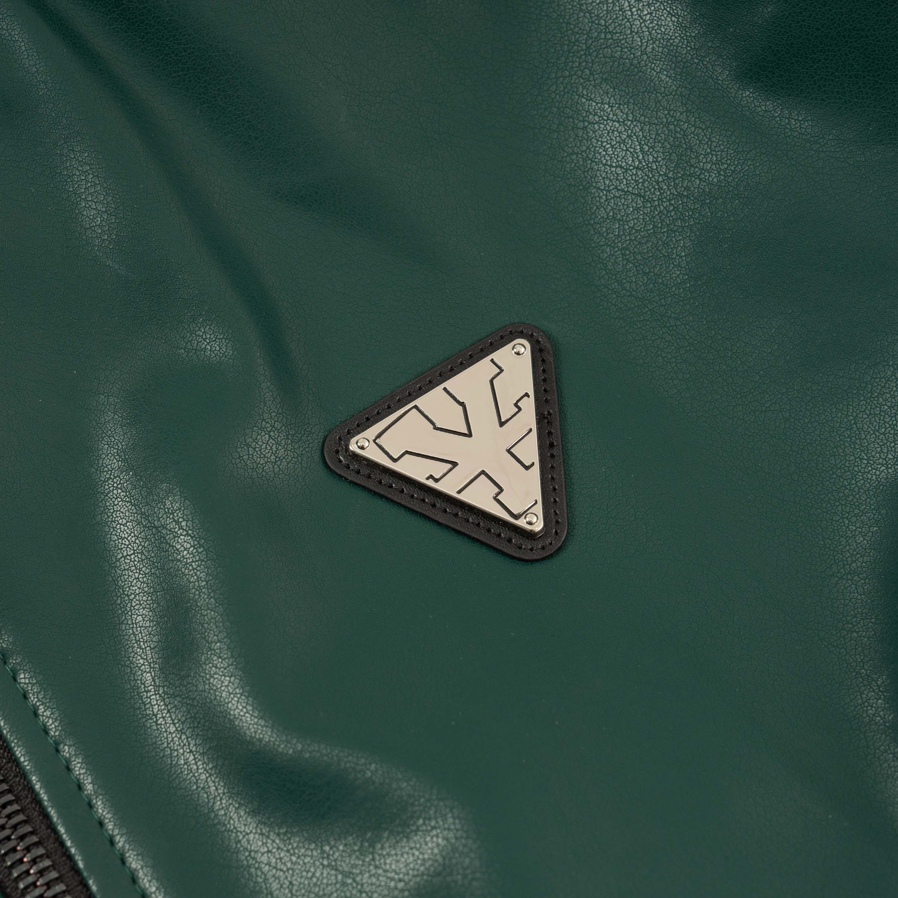 Metal Label Leather Jacket - Green
