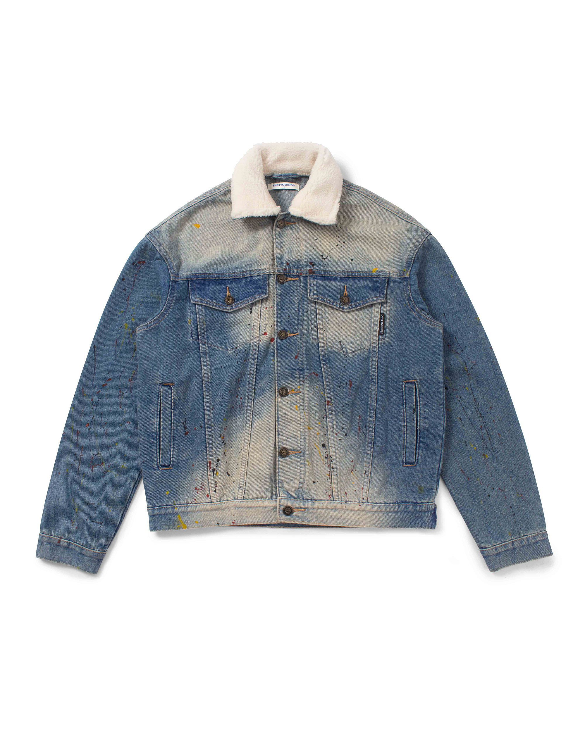 Fur Collar Spray Paint Denim Jacket