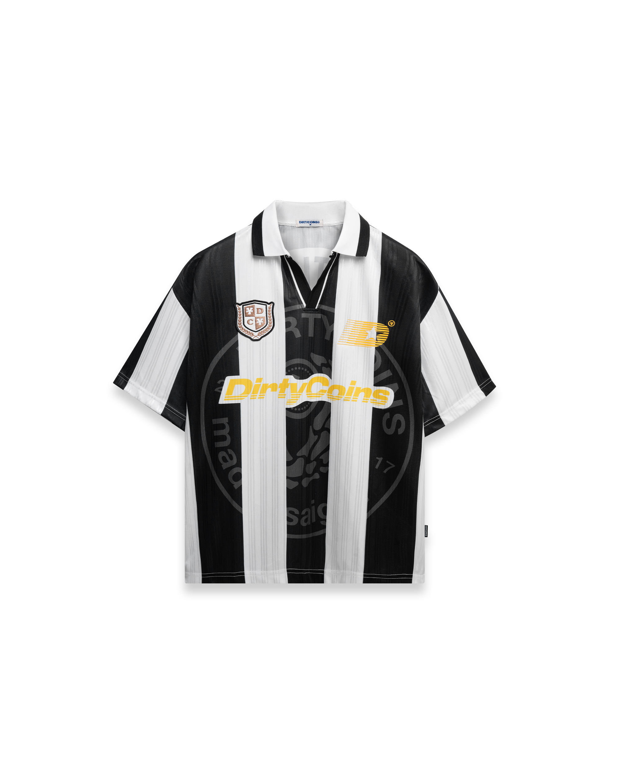 DirtyCoins Striped Soccer Polo Jersey Black White