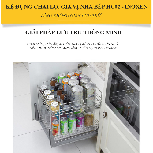 Giới thiệu về giá để chai lọ gia vị inox 304 nan dẹt ray âm giảm chấn