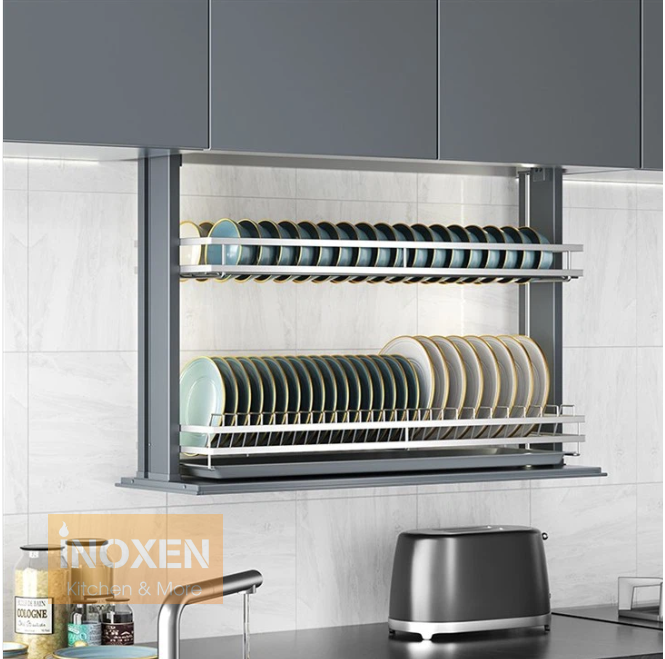 Giá nâng hạ bát đĩa 2 tầng bằng điện INOXEN – tinh gọn không gian sống