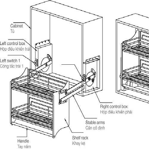 Giá bát đĩa nâng hạ-phụ kiện tủ bếp thời hiện đại