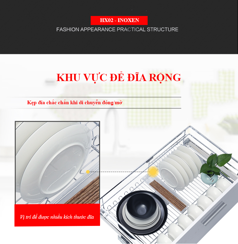 giá xoong nồi bát đĩa đa năng hx02 INOXEN tủ dưới