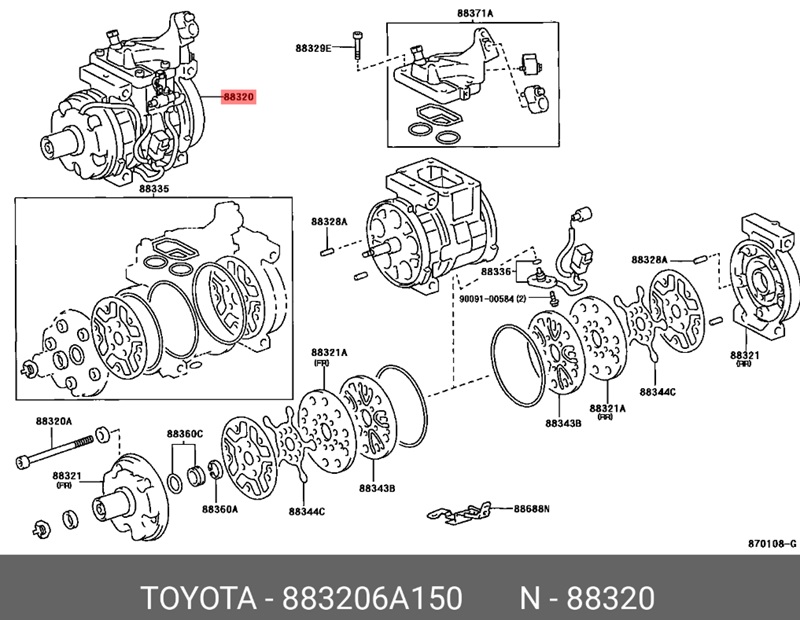 Lốc điều hòa xe Toyota Land Cruiser Prado 2004-2009 Mã 883206A150