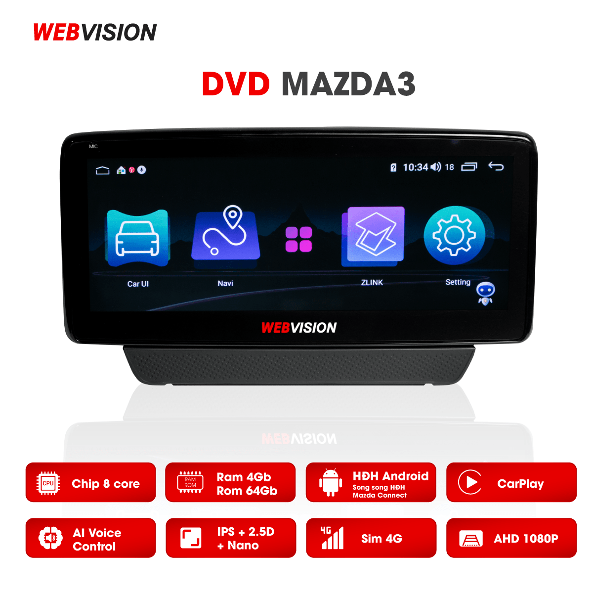 Màn hình DVD Webvision Mazda 3 hai hệ điều hành