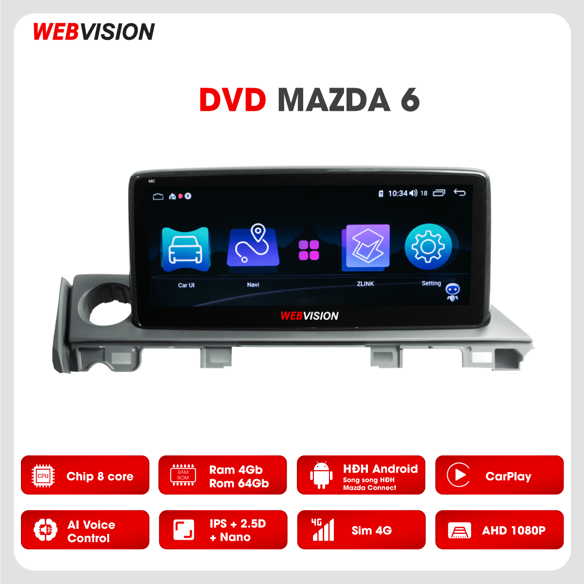 Màn hình DVD Webvision Mazda 6 hai hệ điều hành