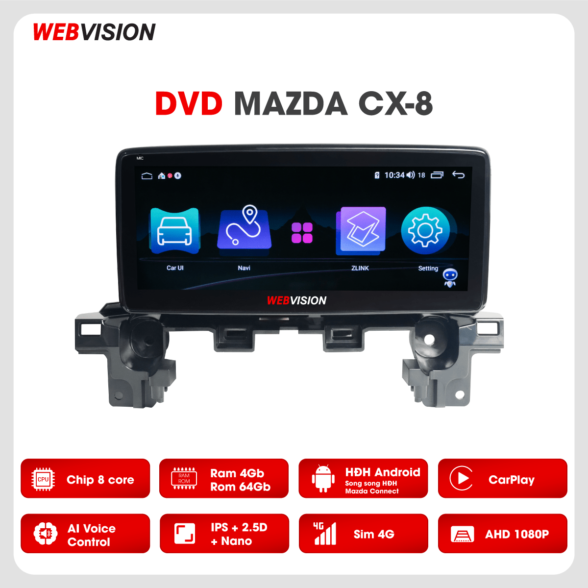 Màn hình DVD Webvision Mazda CX8 hai hệ điều hành