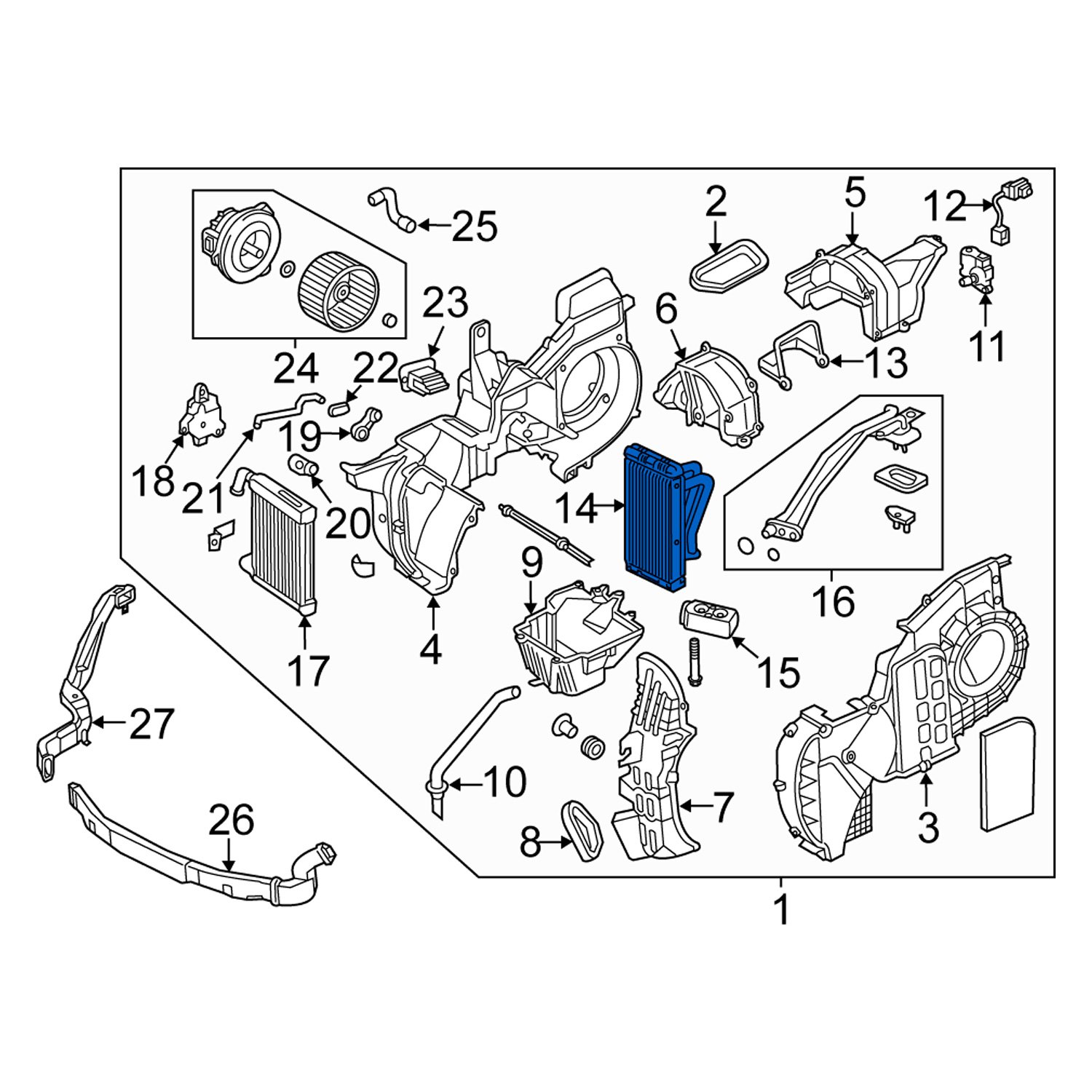 Cụm giàn lạnh điều hòa HYUNDAI SANTAFE 2012-2018 Mã: 971392W000