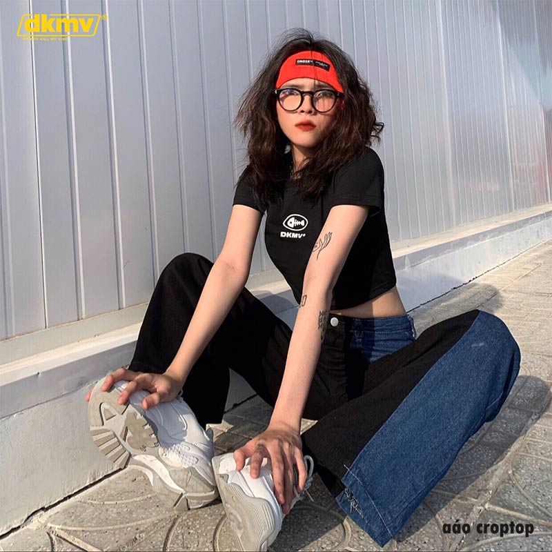 aáo croptop ôm tay ngắn local brand dkmv