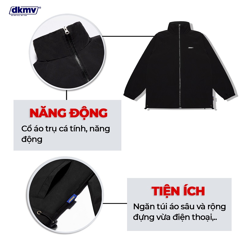 áo khoác local brand vải dù form rộng màu đen dkmv